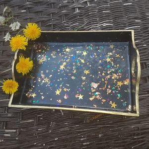 Galaxy with gold trim trinket tray